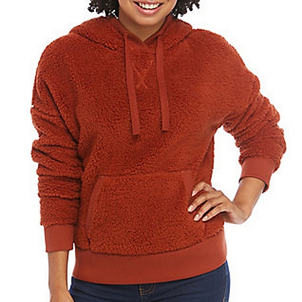 Plush Sherpa Rust Orange Autumn Hoodie True Craft Women's Large